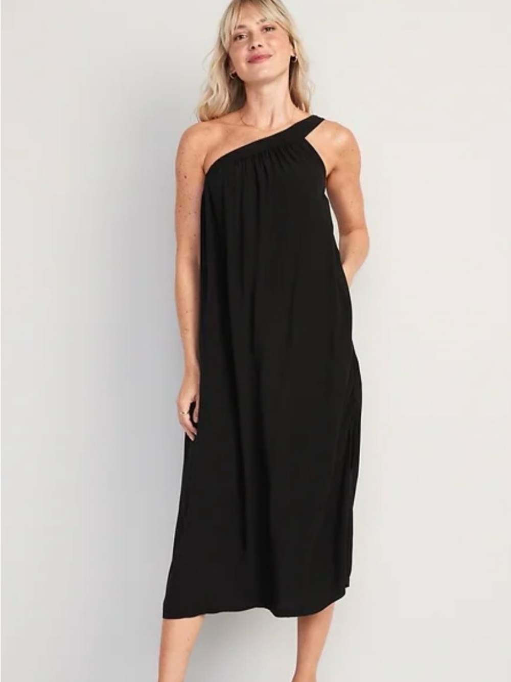 Old Navy One-Shoulder Midi Shift Dress Size S Black Cocktail Office Career